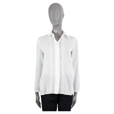 Pre-owned Saint Laurent White Cotton 2015 Broderie Anglaise Sheer Blouse Shirt 36 Xs