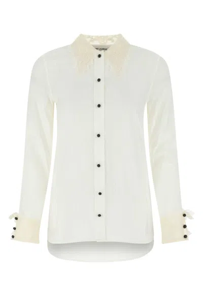 Saint Laurent White Cotton Blend Shirt In 9601
