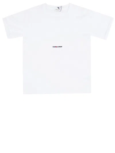 SAINT LAURENT WHITE COTTON LOGO T-SHIRT