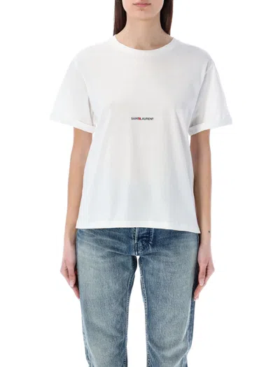 Saint Laurent White Cotton Logo T-shirt For Women From Ss24 Collection