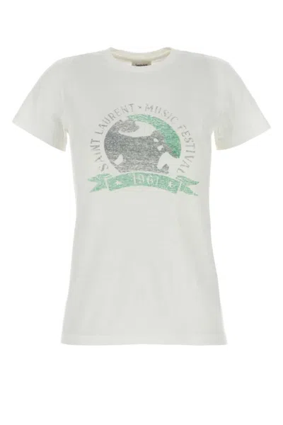 SAINT LAURENT WOMEN WHITE COTTON T-SHIRT, M LUXURY T-SHIRTS FOR WOMEN DARVEYS