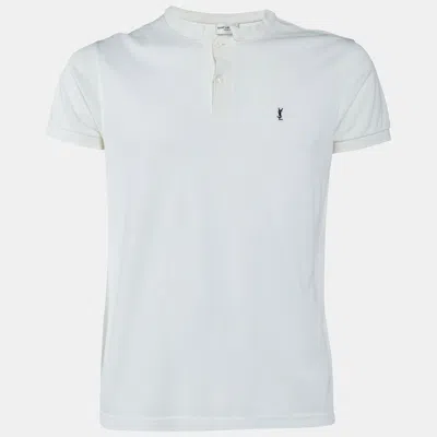Pre-owned Saint Laurent White Cotton Ysl Embroidered T-shirt M