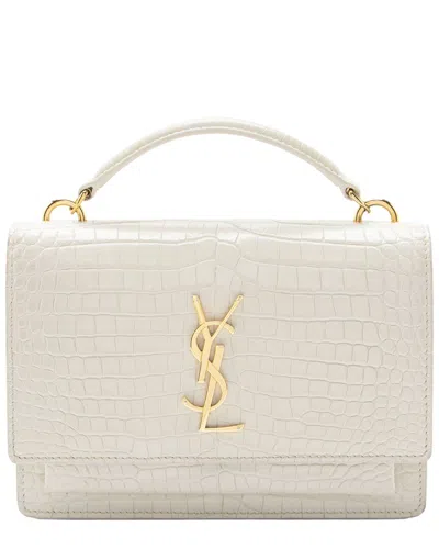 Pre-owned Saint Laurent White Croc Embossed Leather Sunset Chain Wallet (authentic Pre-loved)