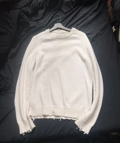 Pre-owned Saint Laurent White Distressed Sweater / Sweatshirt