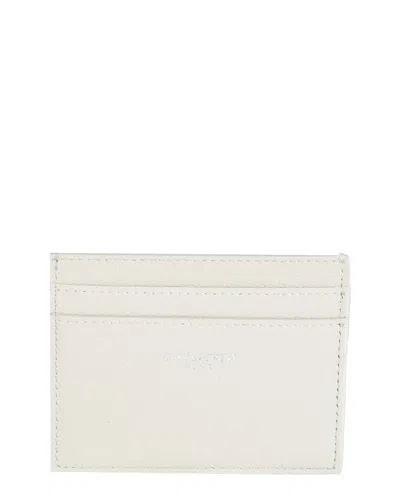 Saint Laurent White Grain De Poudre Leather Credit Card Case