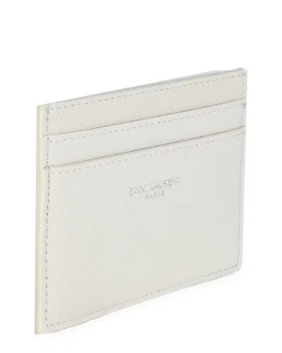 Pre-owned Saint Laurent White Grain De Poudre Leather Credit Card Case (authentic Pre-loved)