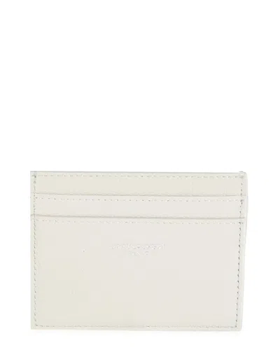 Pre-owned Saint Laurent White Grain De Poudre Leather Credit Card Case (authentic Pre-loved)