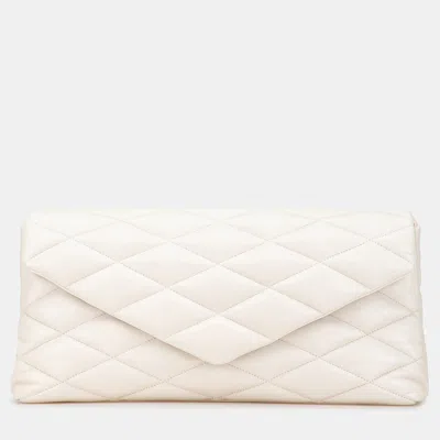 Pre-owned Saint Laurent White Large Quilted Lambskin Sade Clutch