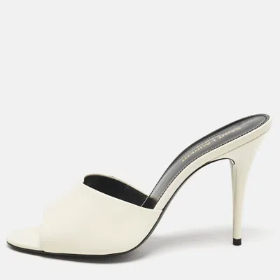 Pre-owned Saint Laurent White Leather Belfagor Open Toe Slide Sandals Size 39