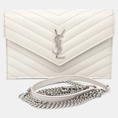 Pre-owned Saint Laurent White Leather Cassandra Mini Crossbody Bag