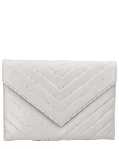 Saint Laurent White Leather Clutch (authentic Pre-loved) In Silver