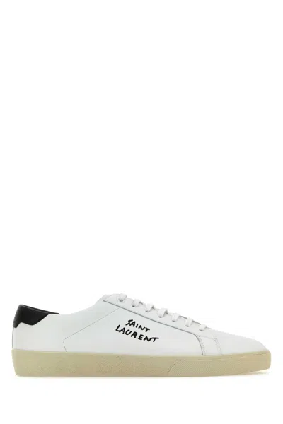 Saint Laurent Men's Court Classic Sl/06 Embroidered Trainers In Smooth Leather In Optic White
