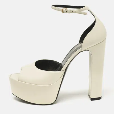Pre-owned Saint Laurent White Leather Jodie Platform Sandals Size 39.5