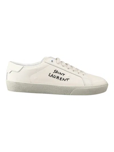 SAINT LAURENT WHITE LEATHER LOGO SNEAKERS