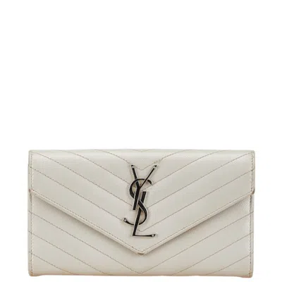 Pre-owned Saint Laurent White Leather Long Wallet (bi-fold) ()