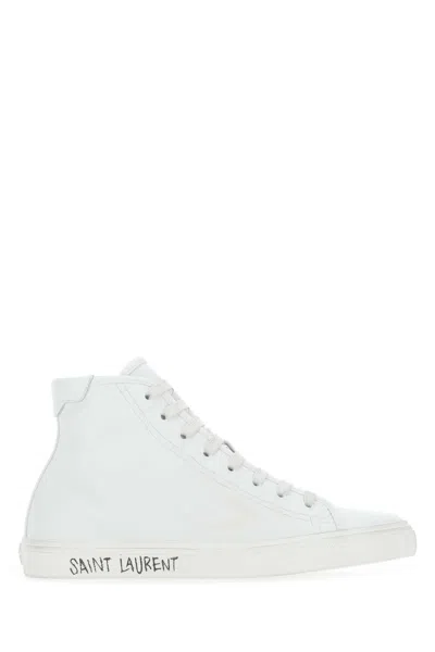 Saint Laurent White Leather Malibu Sneakers In 9030