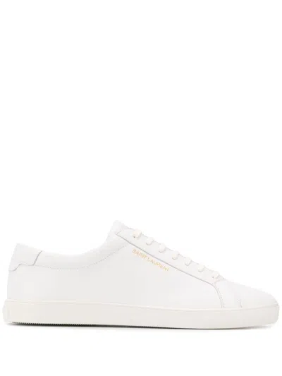 Saint Laurent White Leather Men's Low-top Trainers With Simple Logo Detailing