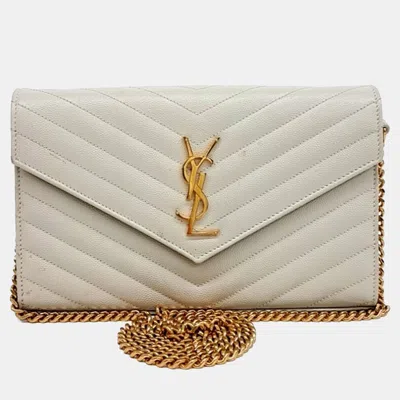 Pre-owned Saint Laurent White Leather Monogram Chain Crossbody Bag