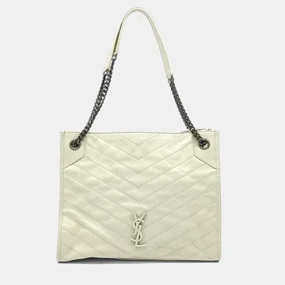 Pre-owned Saint Laurent White Leather Niki Medium Shopping Bag