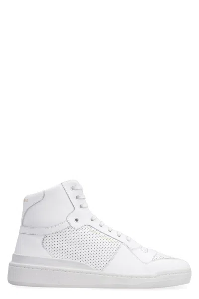 Saint Laurent White Leather Perforated Sneakers For Men