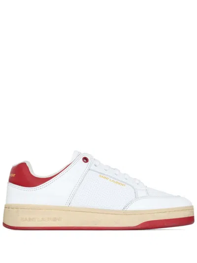 Saint Laurent White Leather Perforated Trainers For Men From Ss24 Collection