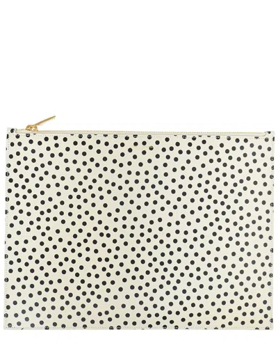 Saint Laurent White Leather Polka Dot Zipped Clutch Bag (authentic Pre-loved) In Multi