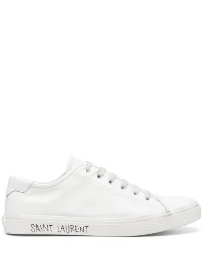 Saint Laurent Malibu Calf Leather Lace-up Sneakers In White