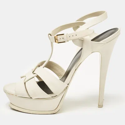 Pre-owned Saint Laurent White Leather Tribute Platform Sandals Size 40