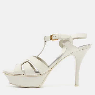 Pre-owned Saint Laurent White Leather Tribute Sandals Size 36