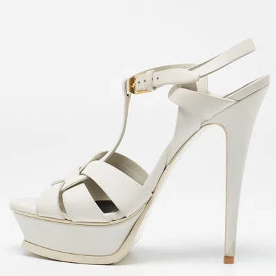 Pre-owned Saint Laurent White Leather Tribute Sandals Size 38