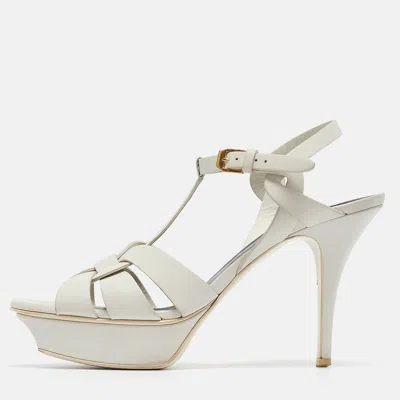 Pre-owned Saint Laurent White Leather Tribute Sandals Size 40