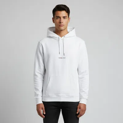 Pre-owned Saint Laurent White Logo Print Cotton Hooded Sweatshirt S