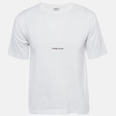 Pre-owned Saint Laurent White Logo Print Half Sleeve T-shirt S