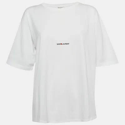 Pre-owned Saint Laurent White Logo Print Jersey T-shirt Xl
