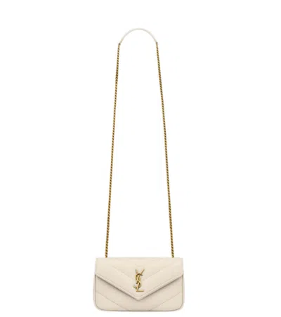 Saint Laurent White Loulou Mini Crossbody Bag In Neutral