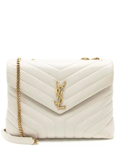 SAINT LAURENT SAINT LAURENT WHITE MATELASSE CALFSKIN MONOGRAM LOULOU CHAIN MEDIUM SHOULDER  BAG (AUTHENTIC PRE-LOV