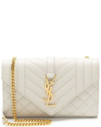 Saint Laurent White Mixed Matelasse Grain De Poudre Leather Monogram Small  Shoulder Bag (authentic