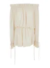 Saint Laurent White Off-shoulder Dress With Tight Waist In Viscose Woman In Bianco