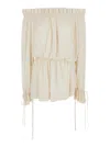 Saint Laurent White Off-shoulder Dress With Tight Waist In Viscose Woman In Multicolor
