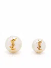 Saint Laurent Asymmetrical Earrings With Pearl And Monogram In White