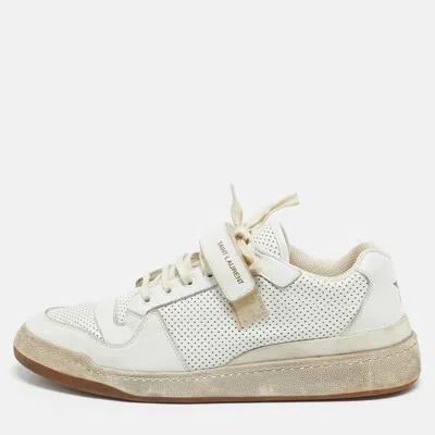 Pre-owned Saint Laurent White Perforated Leather Low Top Sneakers Size 45
