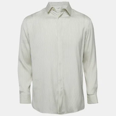 Pre-owned Saint Laurent White Pinstripe Silk Eve Kara Classic Shirt M
