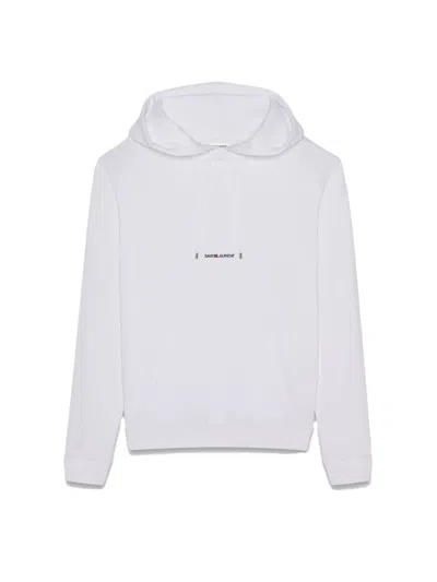 SAINT LAURENT WHITE PRINTED LOGO HOODIE