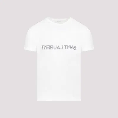 SAINT LAURENT WHITE COTTON REVERSE LOGO T-SHIRT