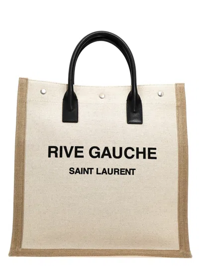 Saint Laurent Rive Gauche North/south Shopping Bag In White/black