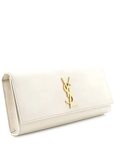 Saint Laurent White Sheep Leather Classic Monogram Clutch Long (authentic Pre-  Loved)