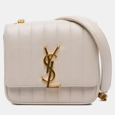Pre-owned Saint Laurent White Small Lambskin Monogram Vicky Chain Bag