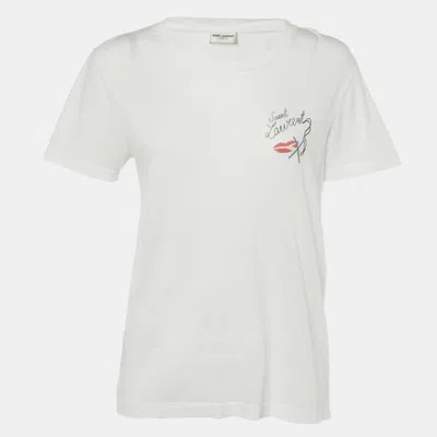 Pre-owned Saint Laurent White Smoking Kills Print Cotton T-shirt Xs