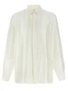 Saint Laurent Embroidered Satin Shirt With Cuffed Lightweight Long Sleeves In White