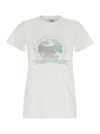 Saint Laurent Cotton Crew Neck T-shirt With Graphic Print In Multicolor